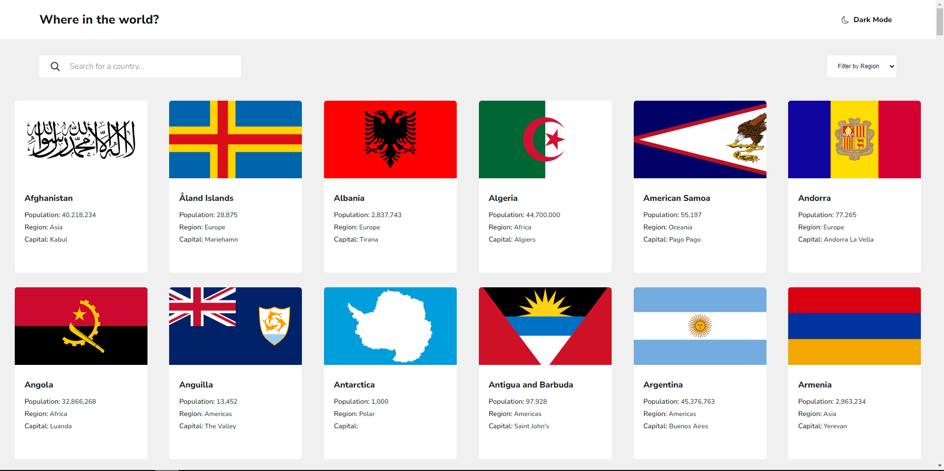 API Countries in browser image